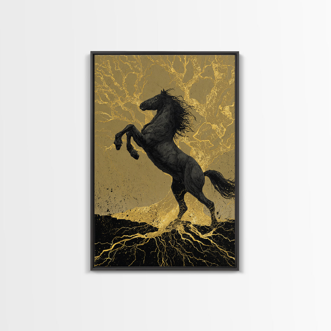 Odin’s Horse Sleipnir Canvas Art Canvas Gold Art Norse Mythology Wall Decor Man Cave Office Art with real wood handcrafted frame