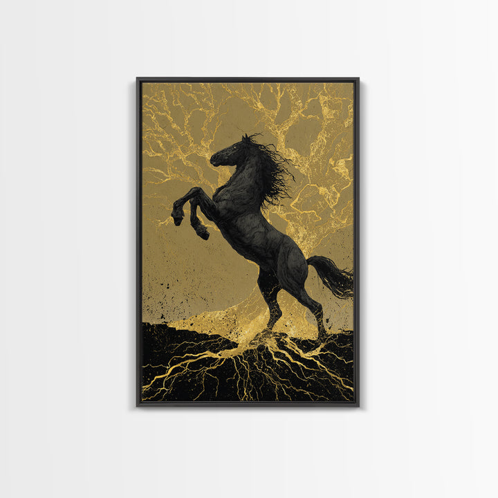 Odin’s Horse Sleipnir Canvas Art Canvas Gold Art Norse Mythology Wall Decor Man Cave Office Art with real wood handcrafted frame