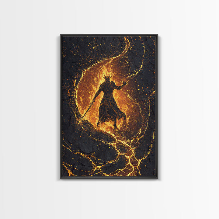 Canvas Art Sleipnir Norse Horse Canvas Gold Art Viking Mythology Wall Decor Office Art Man Cave framed in handcrafted wood frame
