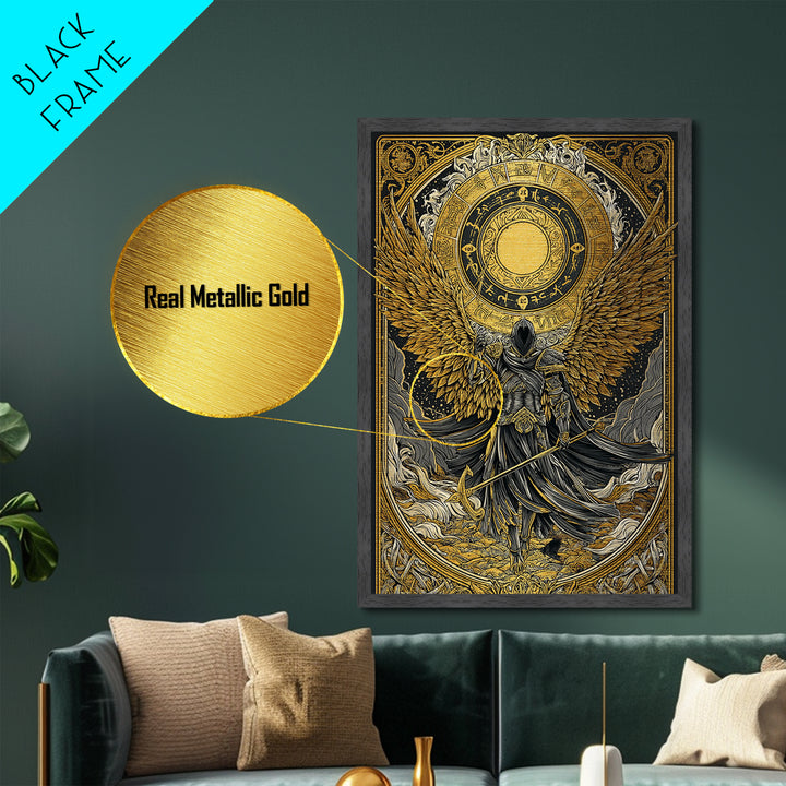 Norse Valkyrie Metallic Gold Art Metal Art, Nordic Mythology Winged Warrior Goddess Wall Art Office Decor Dad Gift, framed in wood