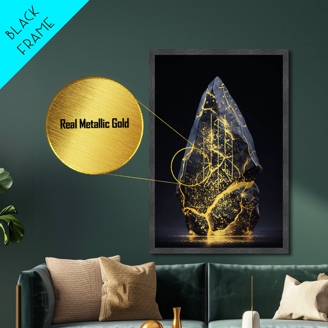 Longship Under the Stars Metallic Gold Art, Viking Metal Art Wall Decor, Norse Mythology Inspired framed with real wood detail