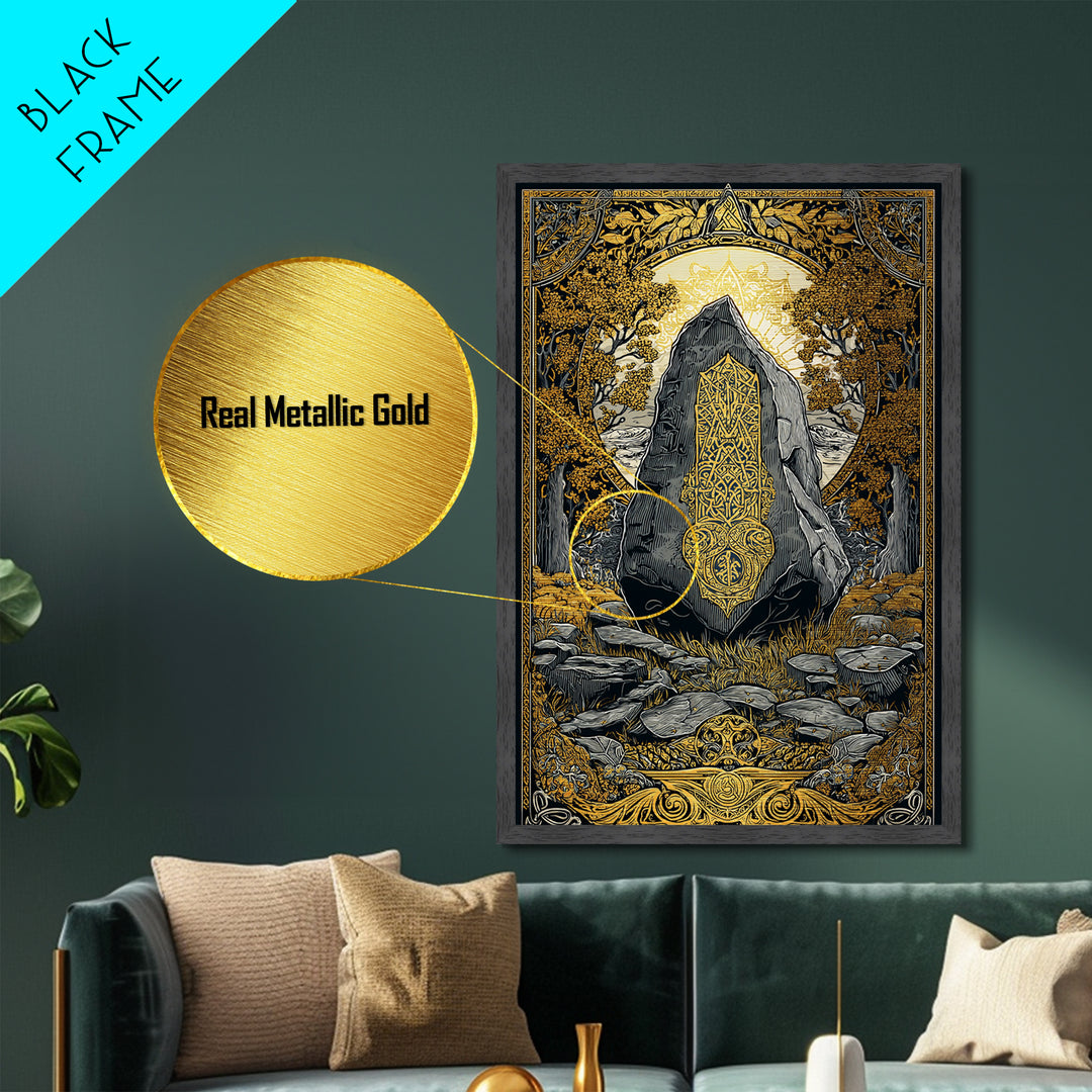 Viking Ship Wall Decor Metallic Gold Art Metal Art Nordic Longship Ocean Waves Office Art Man Cave Framed in Natural Wood