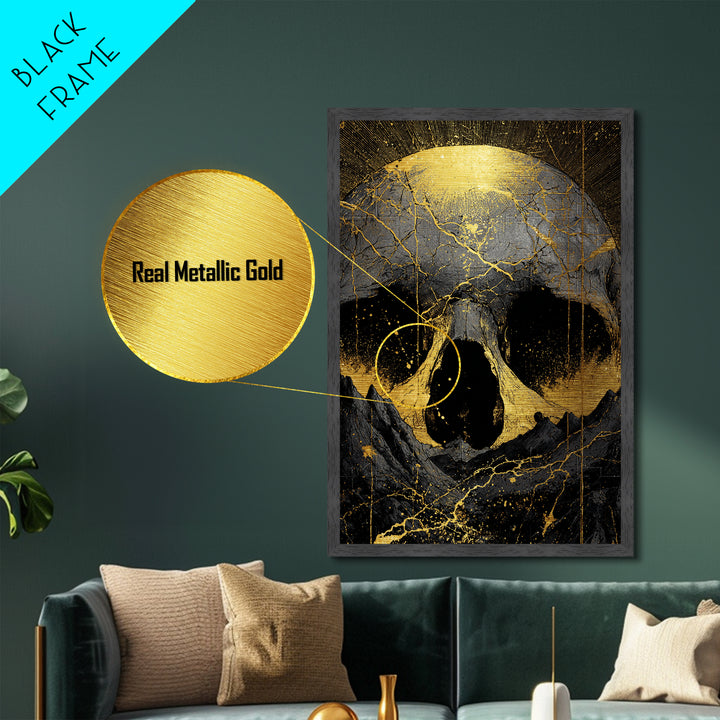 Norse God Ymir Metallic Gold Art Metal Art | Giant of Creation Nordic Wall Art | Framed Mythology Decor with Real Wood Frame