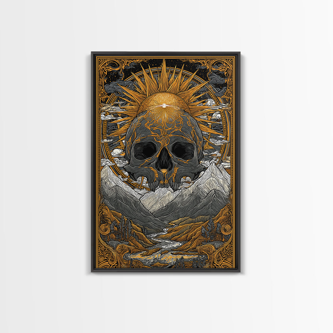 Viking Mythology Ymir Canvas Gold Art Canvas Art | Norse Creation Giant Wall Decor with Real Wood Frame | Unique Dad Gift or Office Art