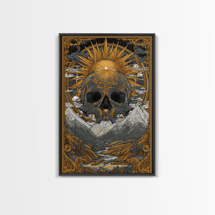 Viking Mythology Ymir Canvas Gold Art Canvas Art | Norse Creation Giant Wall Decor with Real Wood Frame | Unique Dad Gift or Office Art