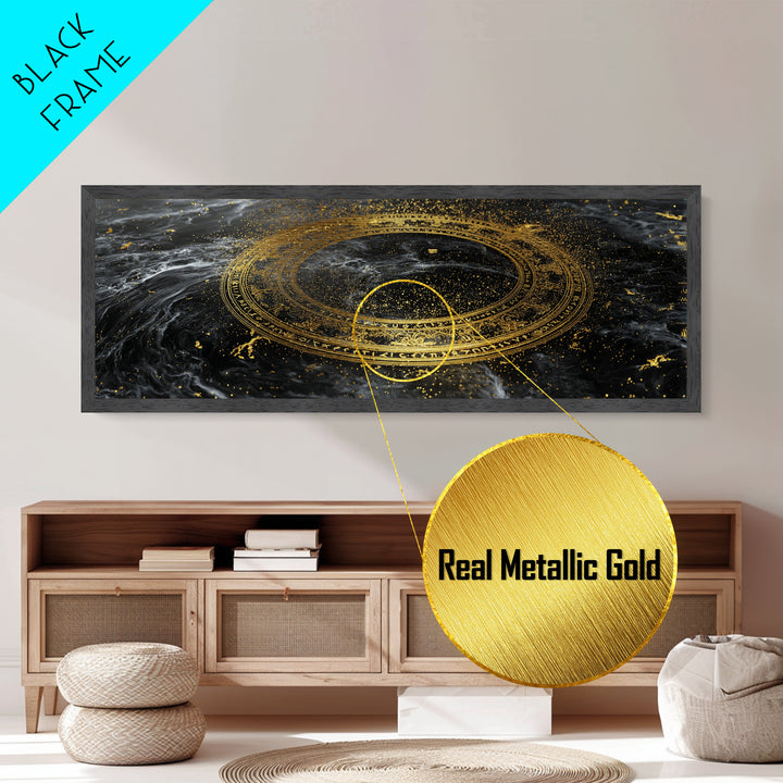 Norse Runes Metallic Gold Art, Viking Symbol Metal Art framed in real wood, Nordic Mythology Office Wall Decor, Man Cave Gift Idea