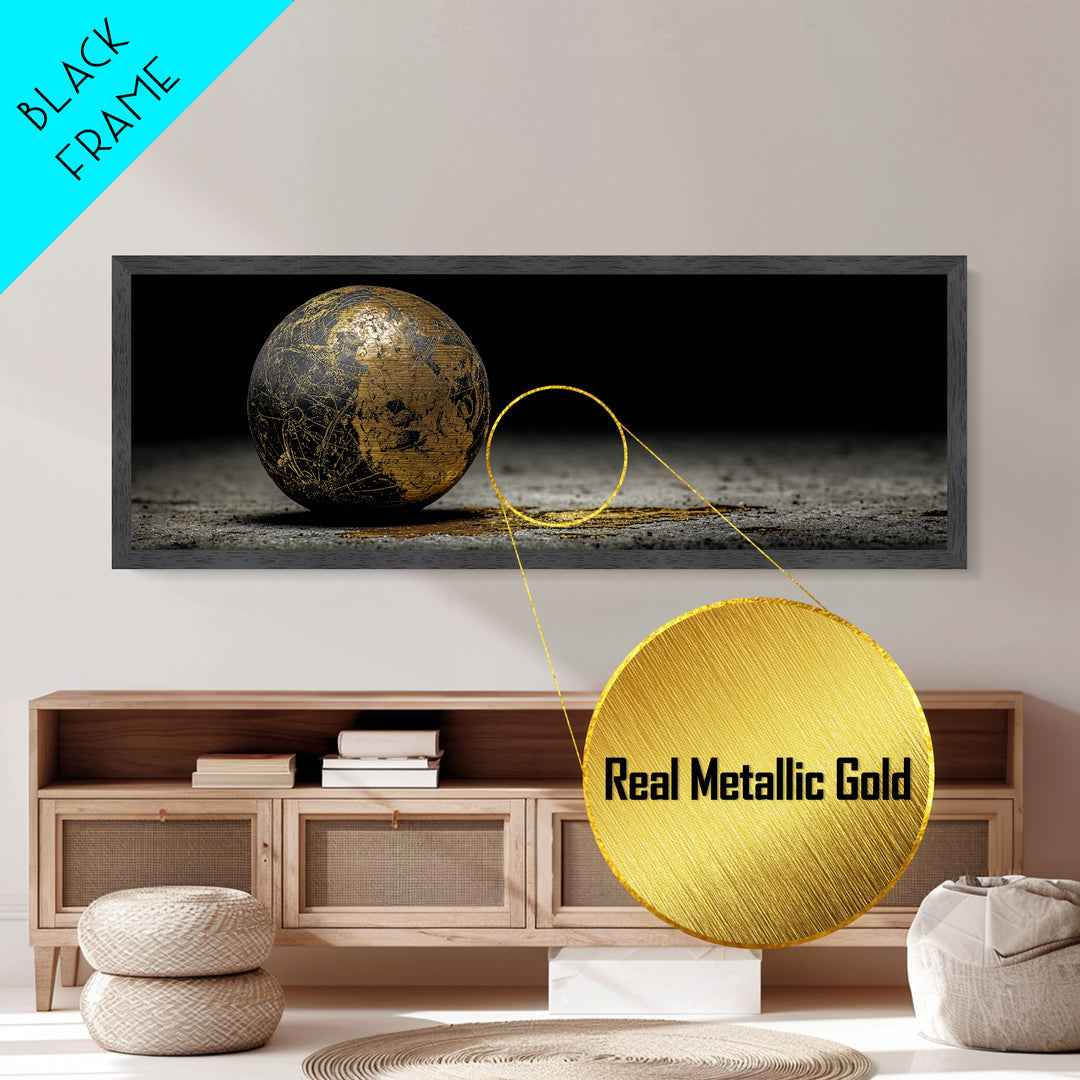 Norse Cosmos Orb Metallic Gold Art Nordic Mythology Metal Art Viking Sphere Decor framed in authentic wood, Unique Dad Gift