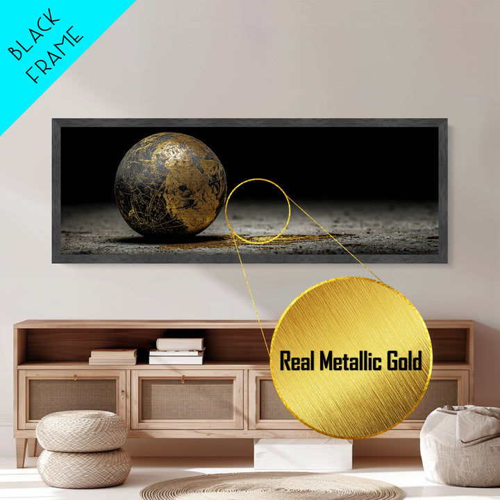 Norse Cosmos Orb Metallic Gold Art Nordic Mythology Metal Art Viking Sphere Decor framed in authentic wood, Unique Dad Gift