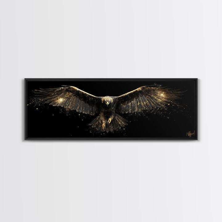 Golden Eagle Canvas Gold Art Norse Mythology Canvas Art Odin’s Bird Decor with real wood frame, Nordic Viking Man Cave Gift