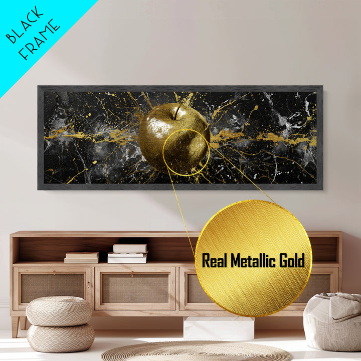 Golden Apple of Idunn Metallic Gold Art, Norse Mythology Metal Art for Office or Dad Gift, Viking Wall Decor in wood frame