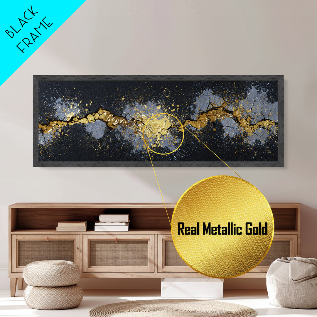 Cracked Stone Nordic Wall Metallic Gold Art Metal Art, Viking Mythology Office Art Man Cave Decor, with real wood frame