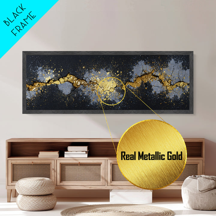 Cracked Stone Nordic Wall Metallic Gold Art Metal Art, Viking Mythology Office Art Man Cave Decor, with real wood frame