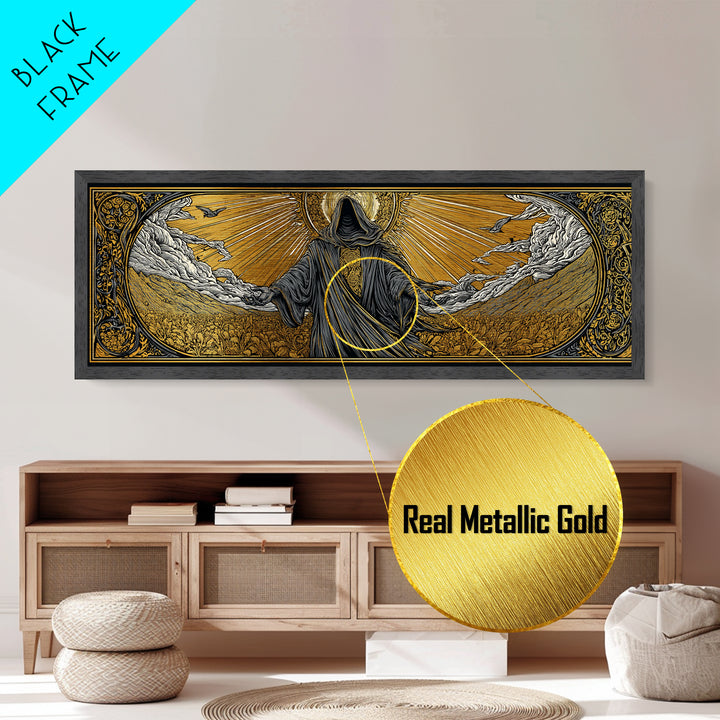 Norse God Baldur Metallic Gold Art Metal Art, Nordic Mythology Office Decor Man Cave Wall Art, with real wood frame