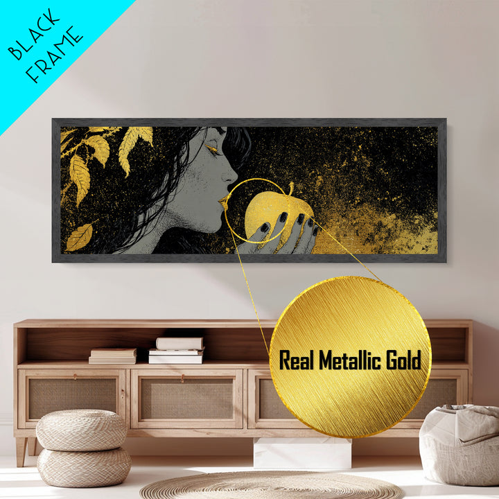 Norse Goddess Idunn Metallic Gold Art with Apple of Youth, Nordic Mythology Metal Art, Office or Man Cave Gift, Framed in Wood