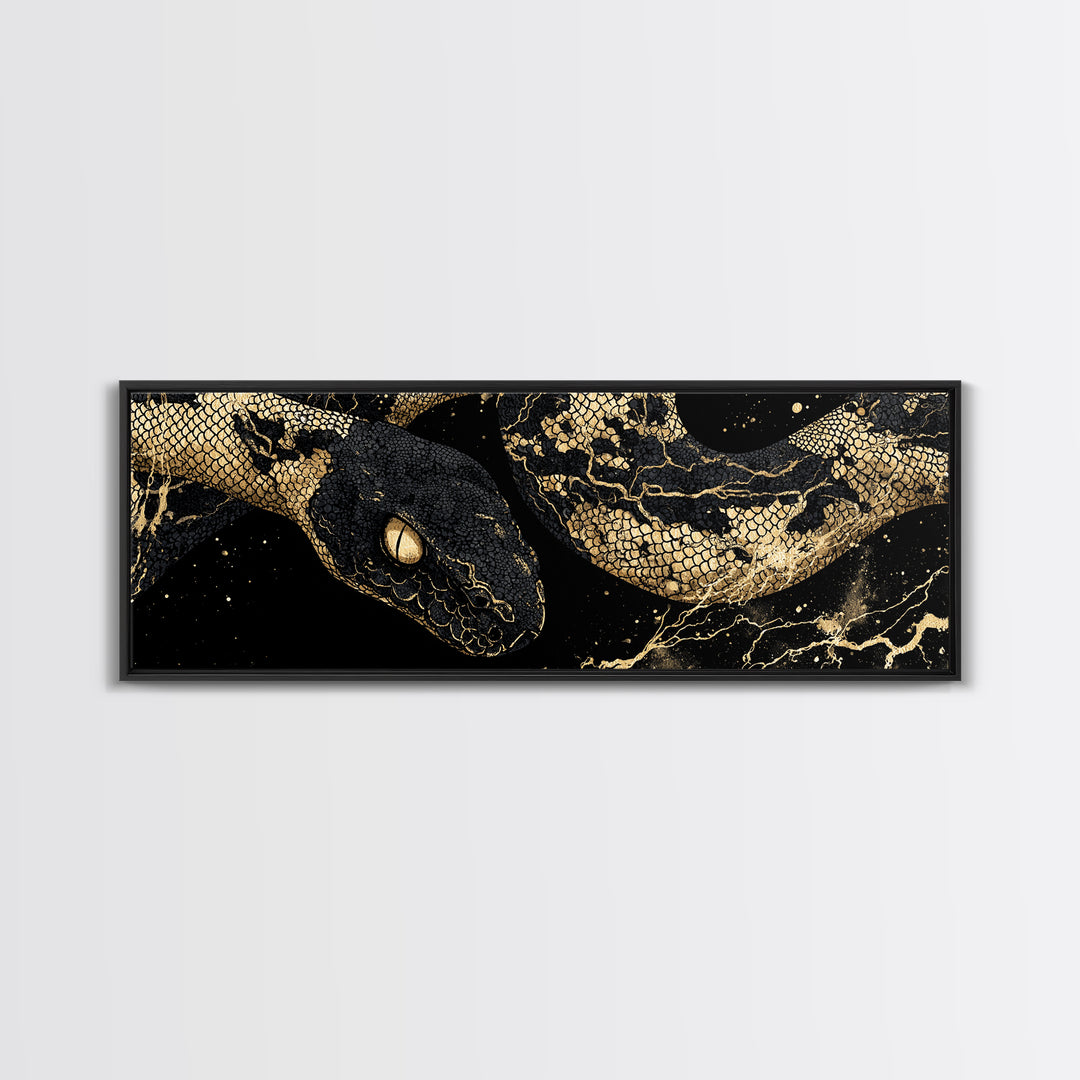 Viking Serpent Jormungandr Canvas Art, Canvas Gold Art from Nordic Mythology, Dad Gift or Office Decor, Framed in Real Wood