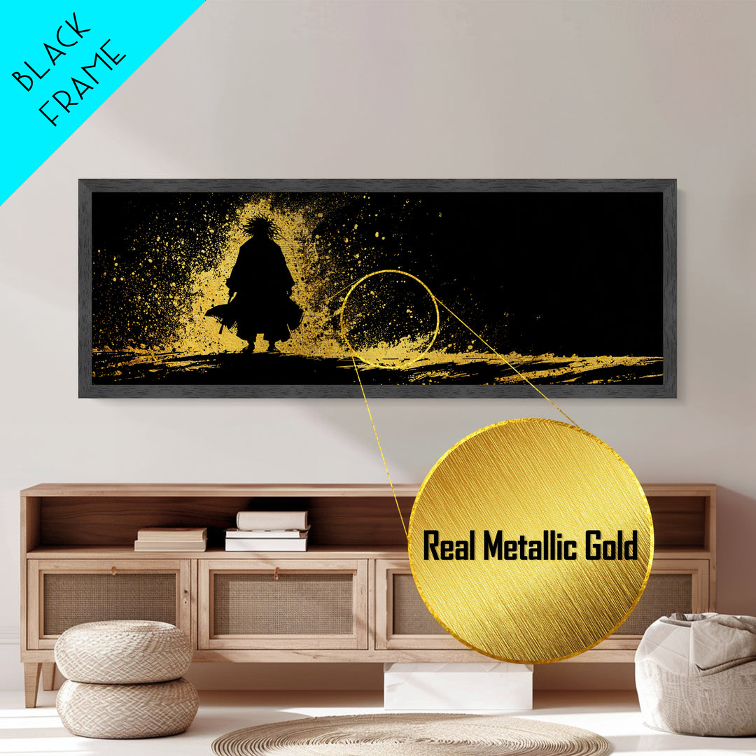 Njord Norse God of the Sea Metallic Gold Art Metal Art – Viking Ocean Wall Art, Nordic Mythology Office Decor, natural wood framed