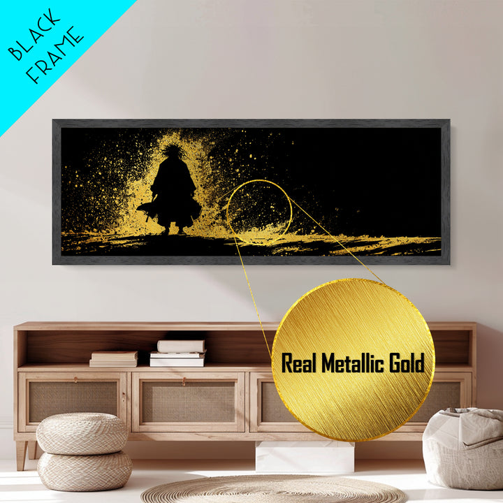 Njord Norse God of the Sea Metallic Gold Art Metal Art – Viking Ocean Wall Art, Nordic Mythology Office Decor, natural wood framed