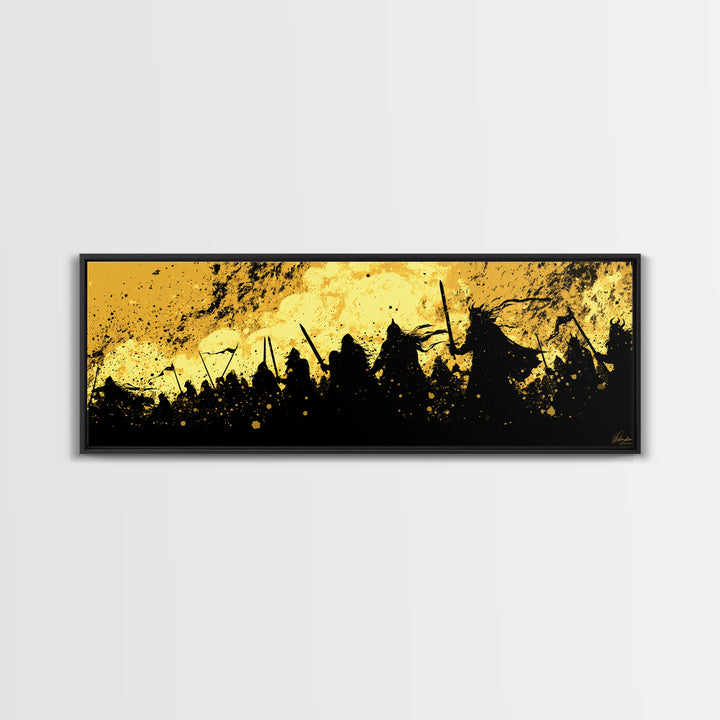 Canvas Gold Art of Nordic Warriors Canvas Art | Viking Army Wall Decor with real wood frame | Mythology Inspired Dad Gift