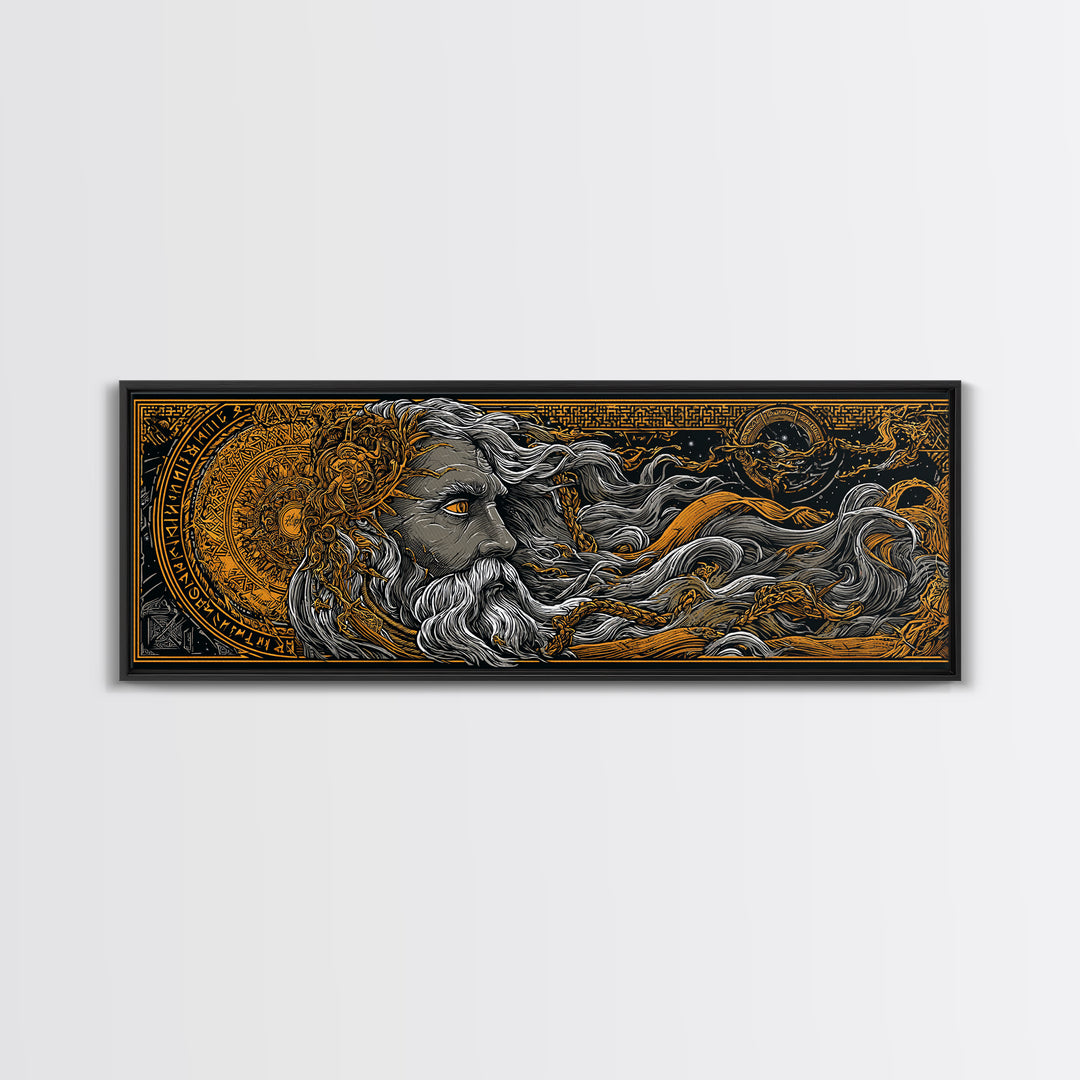 Odin Norse God Canvas Gold Art Canvas Art | Nordic Wall Decor in handcrafted wood frame | Mythology Office or Man Cave Art