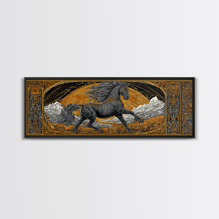 Sleipnir Odin’s Horse Canvas Gold Art Canvas Art | Norse Mythology Horse framed in real wood | Viking Decor Gift for Men