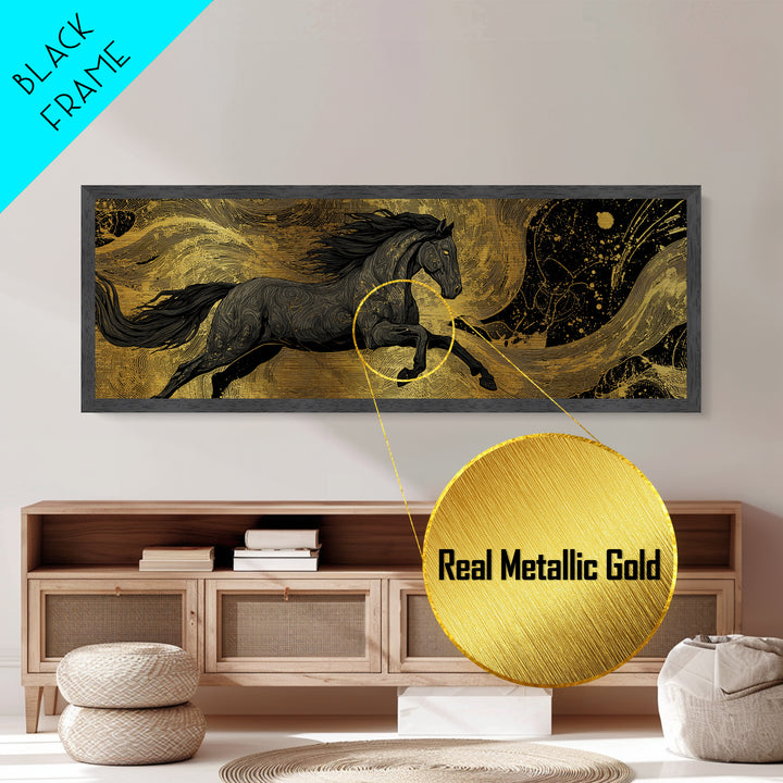 Metallic Gold Art Sköll and Hati Wolves Metal Art | Norse Moon Chasing Myth Wall Art with natural wood frame | Dad Gift Office