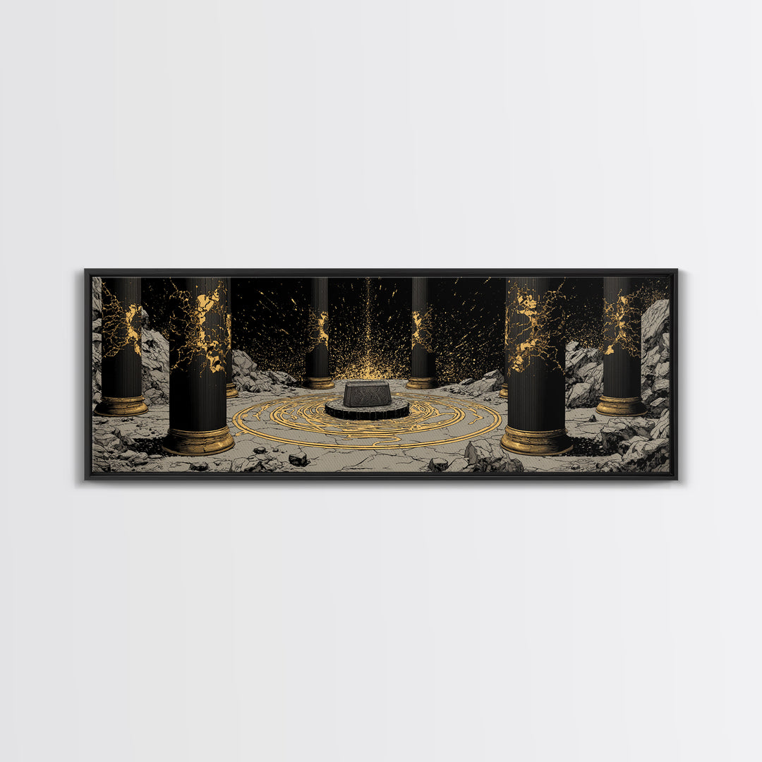 Thor Norse God Canvas Gold Art Canvas Art Viking Wall Decor for Man Cave or Dad Gift, framed in durable handcrafted real wood