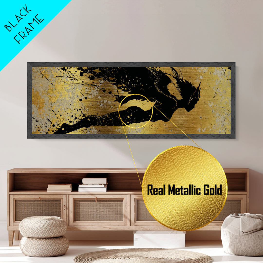 Valkyrie Norse Warrior Metallic Gold Art Metal Art Mythology Wall Decor for Office or Dad Gift, framed in authentic real wood