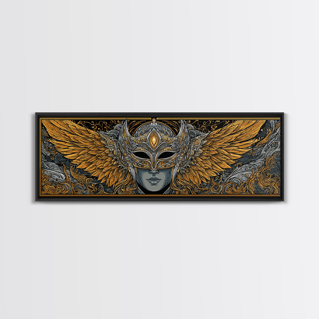 Valkyries Battle Canvas Gold Art Nordic Mythology Canvas Art, Norse Office Decor with natural wood frame, Viking Dad Gift