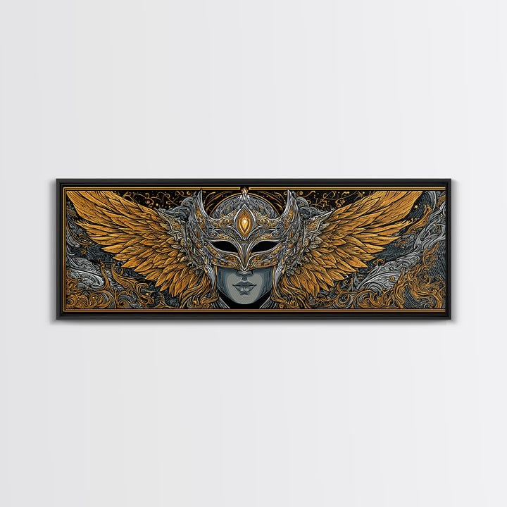 Valkyries Battle Canvas Gold Art Nordic Mythology Canvas Art, Norse Office Decor with natural wood frame, Viking Dad Gift
