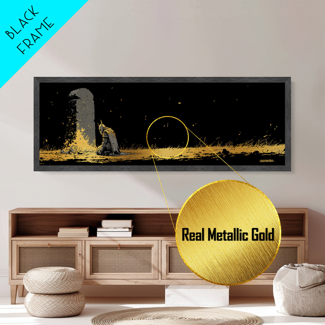 Nordic Warrior Viking Metallic Gold Art Metal Art, Mythology Wall Hanging for Dad’s Office framed in authentic wood frame
