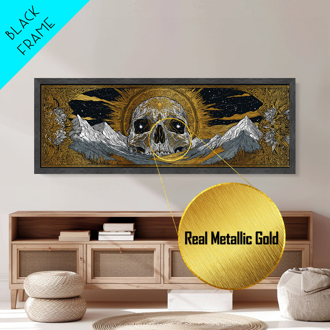 Norse God Ymir Metallic Gold Art, Nordic Mythology Metal Art in Real Wood Frame, Viking Inspired Office Wall Art for Men