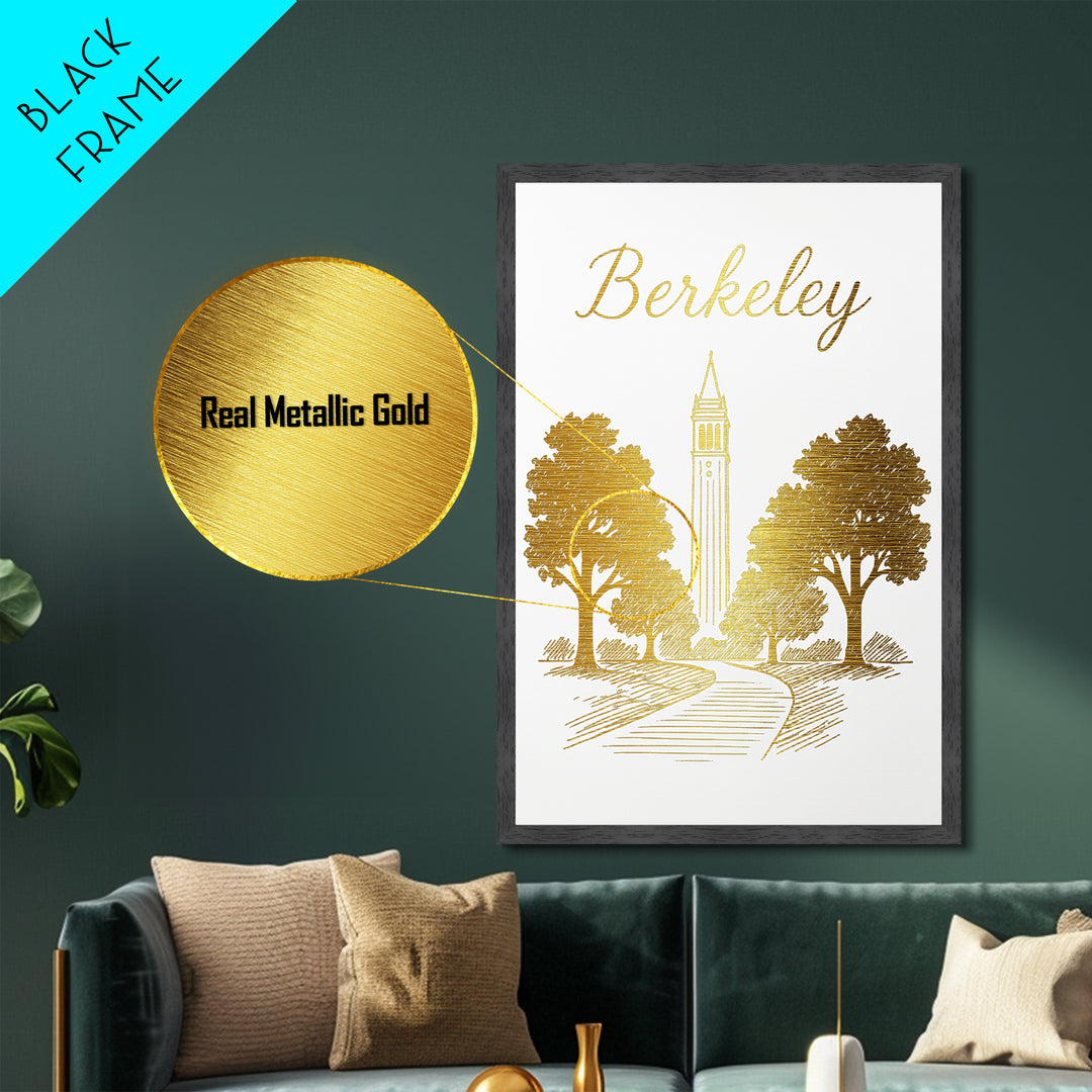 Berkeley California Travel, Metallic Gold Art, Wood Framed Art, Metal Art, Modern House Art, Retirement Travel Gift, Adventure Lover Gift