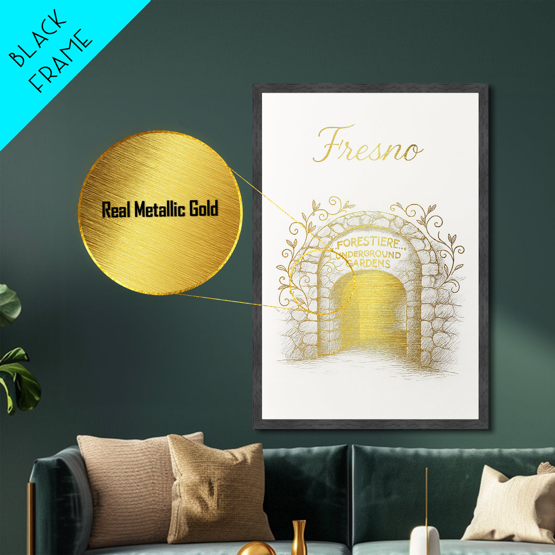 Fresno California Art, Metallic Gold Print, Wood Framed Art, Metal Art, Modern Wall Art, Graduation Gift, Hallway Wall Art