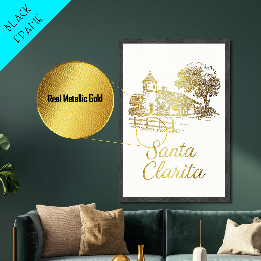 Santa Clarita California Art, Metallic Gold Art, Wood Framed Art, Metal Art, Modern Wall Art, Adventure Lover Gift, Bedroom Decor