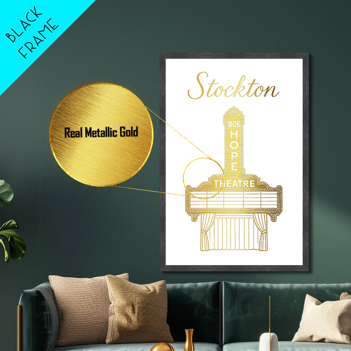 Stockton California Art, Metallic Gold Art, Wood Framed Art, Metal Art, Minimalist Wall Art, Honeymoon Gift, Bedroom Decor