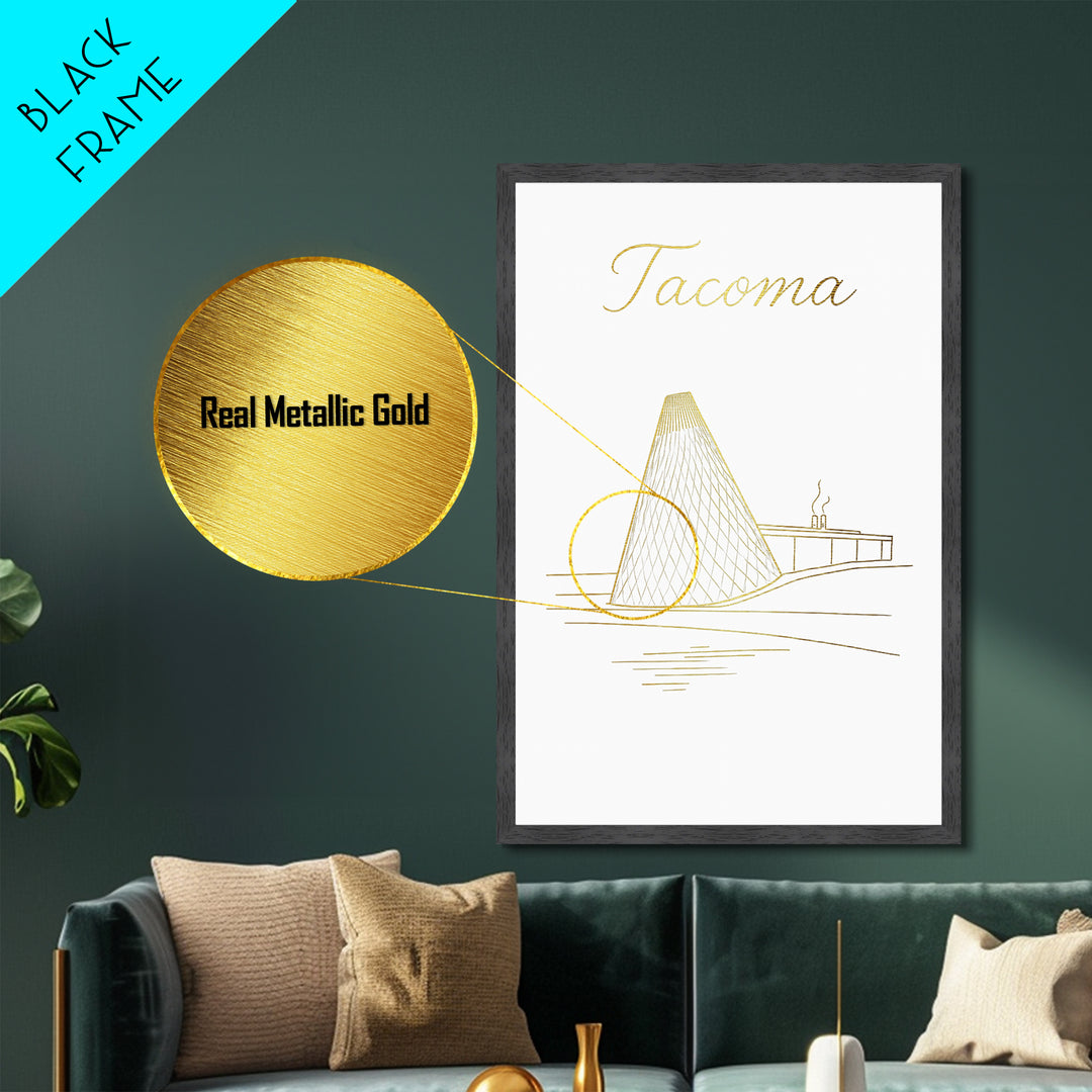 Tacoma Washington Travel, Metallic Gold Print, Wood Framed Art, Metal Art, Modern Wall Art, Adventure Lover Gift, Bedroom Decor