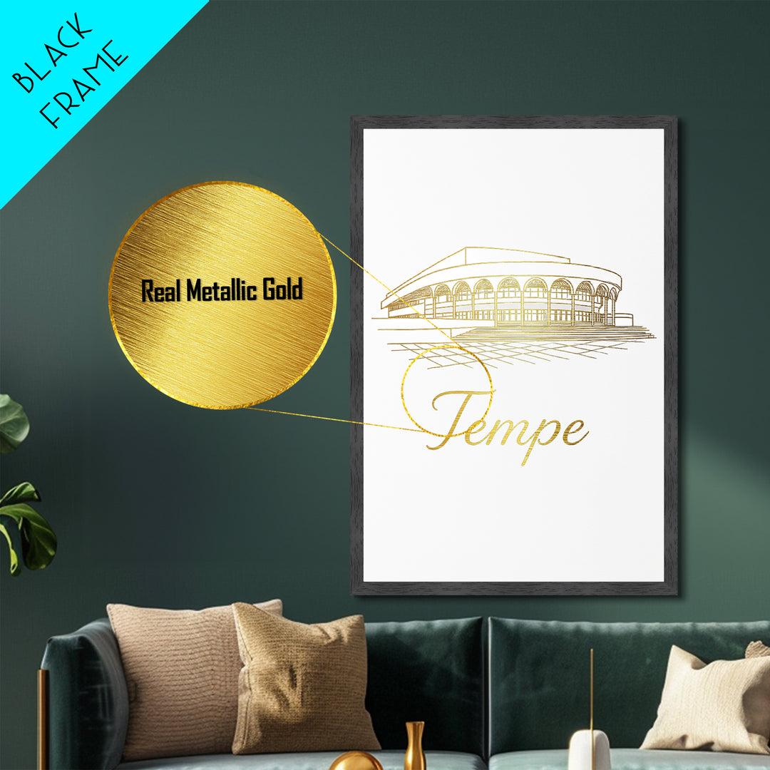 Tempe Arizona Art, Metallic Gold Art, Wood Framed Art, Metal Art, Modern Wall Art, Retirement Travel Gift, Home Decor