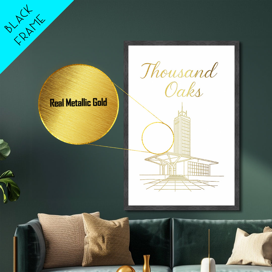 Thousand Oaks California Travel, Metallic Gold Print, Wood Framed Art, Metal Art, Modern House Art, Wanderlust Gift, Office Decor