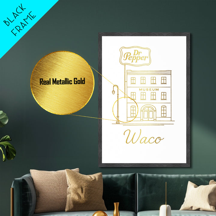Waco Texas Travel, Metallic Gold Print, Wood Framed Art, Metal Art, Minimalist Wall Art, Honeymoon Gift, Office Decor