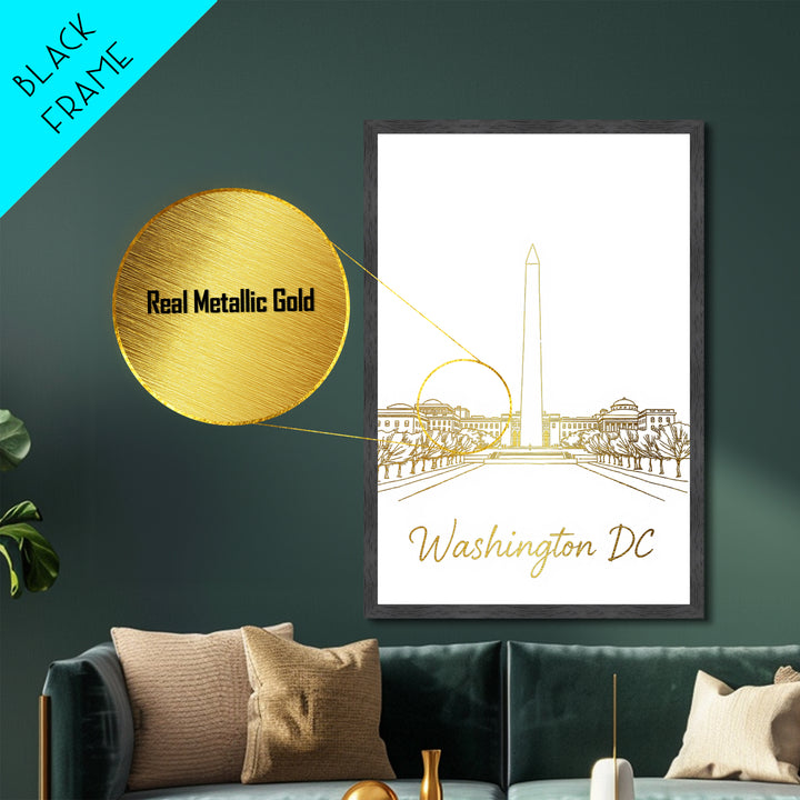 Washington DC Travel, Metallic Gold Print, Wood Framed Art, Metal Art, Modern Wall Art, Anniversary Travel Gift, Living Room Decor