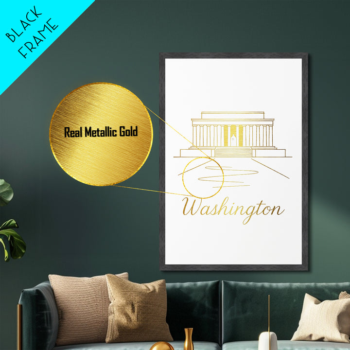 Washington DC Art, Metallic Gold Art, Wood Framed Art, Metal Art, Modern Wall Art, Graduation Travel Gift, Home Decor