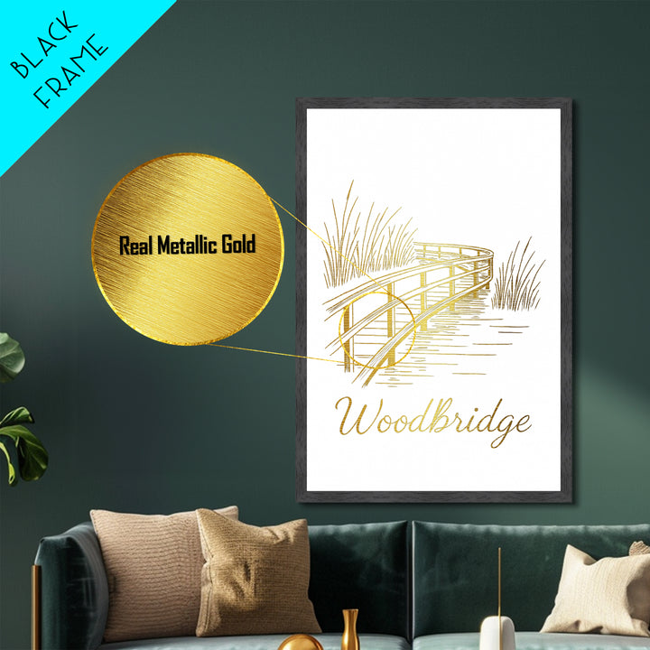 Woodbridge Virginia Travel, Metallic Gold Print, Wood Framed Art, Metal Art, Modern Wall Art, Anniversary Travel Gift, Living Room Decor