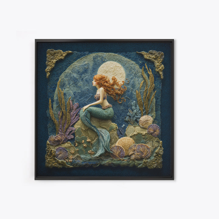 Mermaid Siren on Rocks Canvas Print, Mythological Art, Artwork, Living Room Decor, Oil Painting, Legend, Gallery Wall Art, MYT-1x1-15