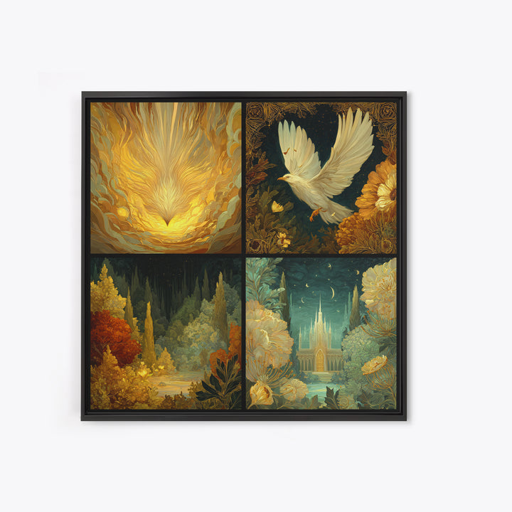 Icarus Falling Through Golden Sky and Feathers Canvas Print, Mythological Art, Living Room Decor, Watercolor Art, Legend, MYT-1x1-4