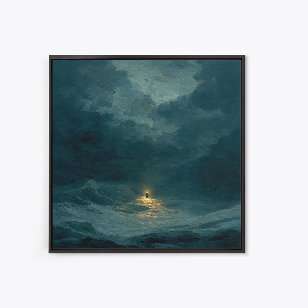 Poseidon Figure Rising from Stormy Ocean Framed Canvas Print, Mythological Art, Canvas Painting, Living Room Decor, MYT-1x1-51