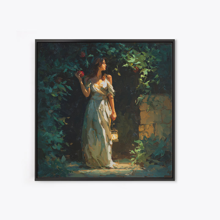 Persephone Holding Pomegranate Framed Canvas Print, Mythological Art, Wall Art Prints, Living Room Decor, Oil Painting, Legend, MYT-1x1-7