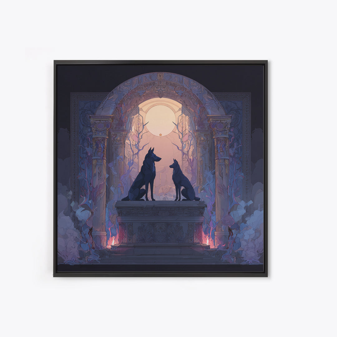 Hades and Cerberus Silhouette Framed Canvas Print, Mythological Art, Neutral Decor, Living Room Decor, Fine Art, Legend, MYT-1x1-80