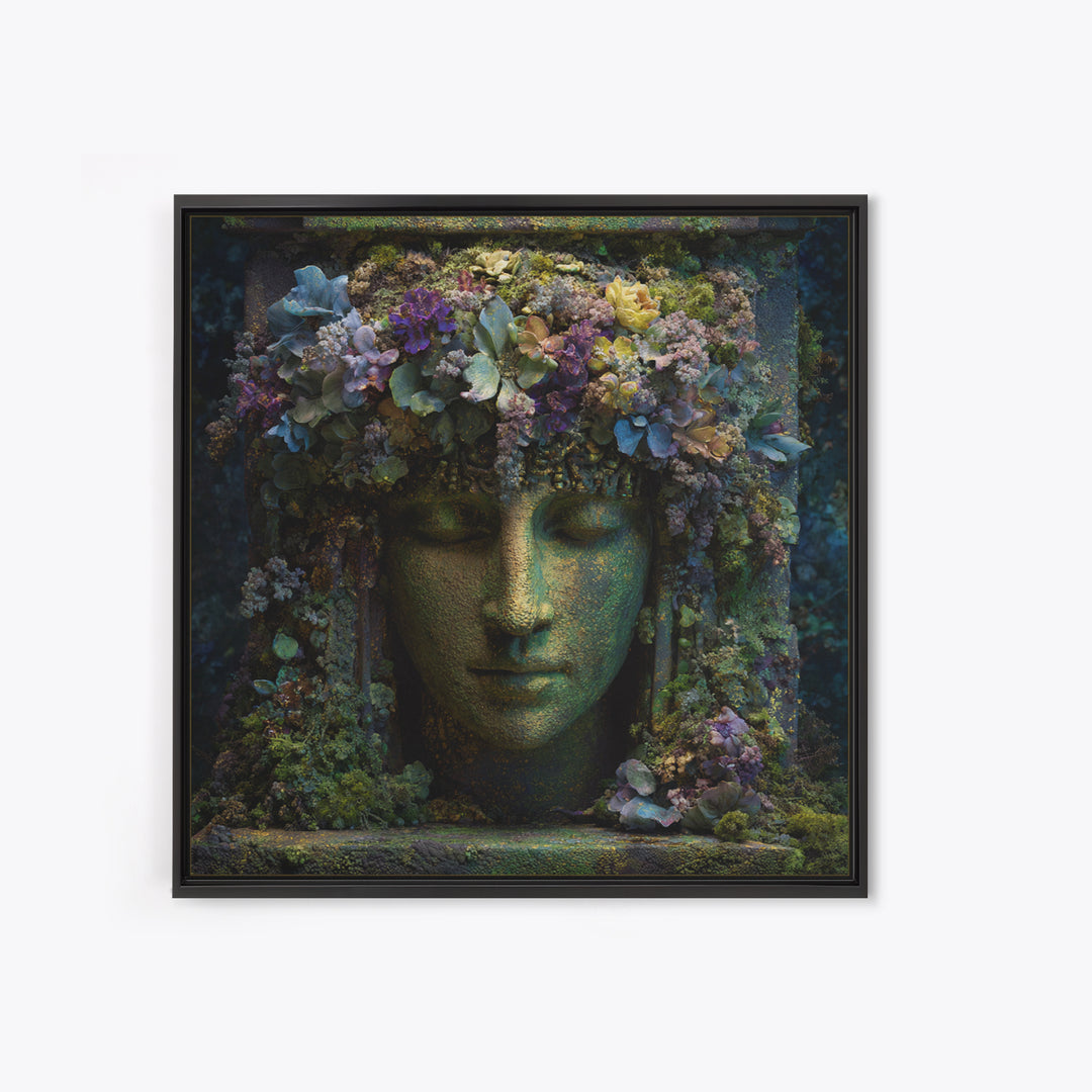 Ancient Goddess Statue Covered Framed Canvas Print, Mythological Art, Wall Decor, Living Room Decor, Fine Art, Legend, MYT-1x1-96