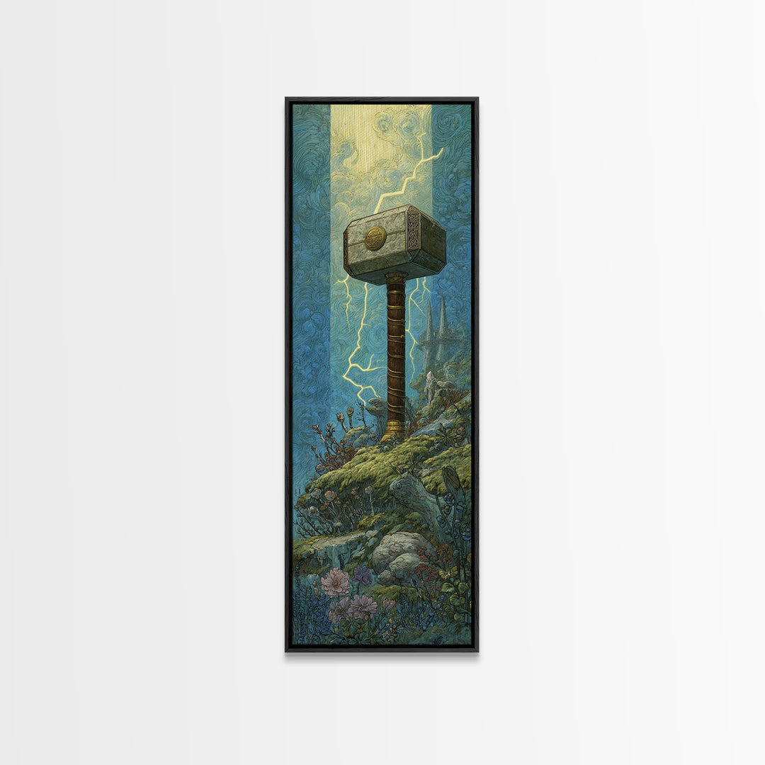 Thor Hammer and Lightning Still Life Canvas Print, Mythological Art, Bedroom Wall Art, Living Room Decor, Fine Art, Legend, MYT-1x3-22