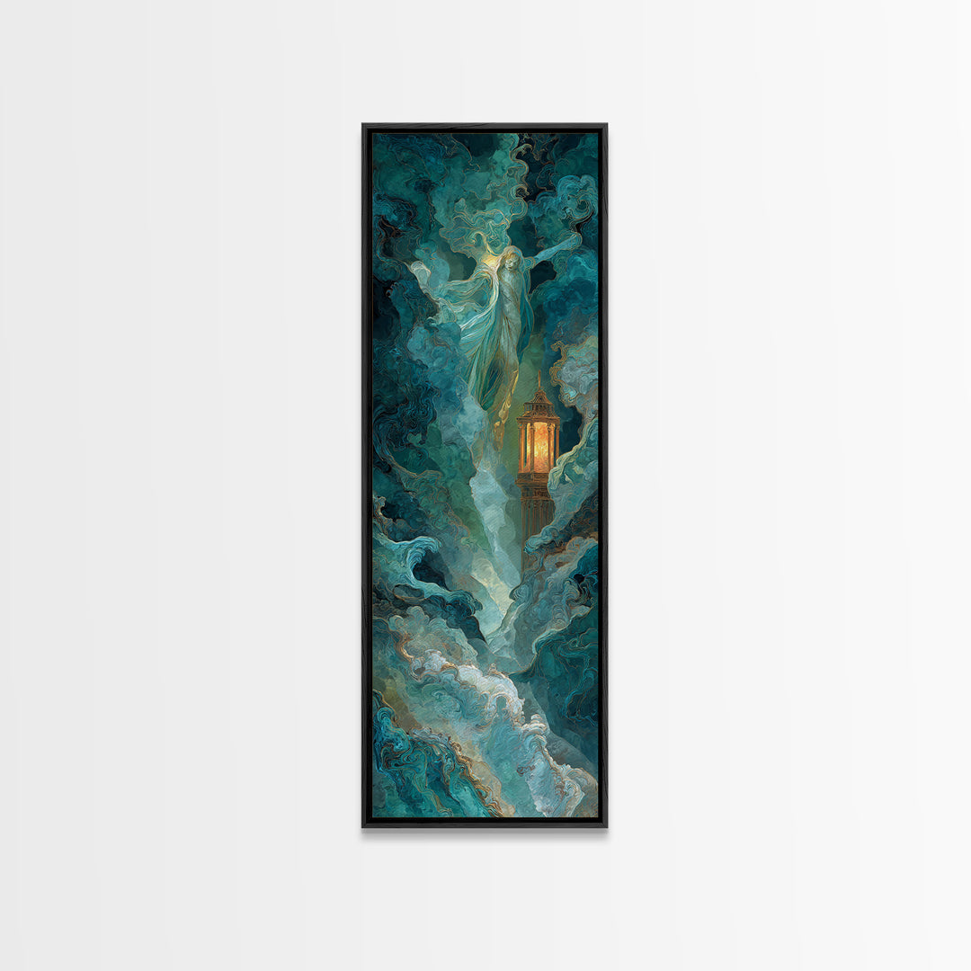 Poseidon Figure Rising from Stormy Ocean Canvas Print, Mythological Art, Print, Living Room Decor, Legend, Dark Academia Decor, MYT-1x3-39